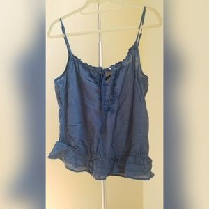 Blue strappy blouse with cinched waist